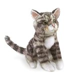 Folkmanis Mini Tabby Cat Finger Puppet. Gray; Black; White - Image 2
