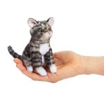 Folkmanis Mini Tabby Cat Finger Puppet. Gray; Black; White